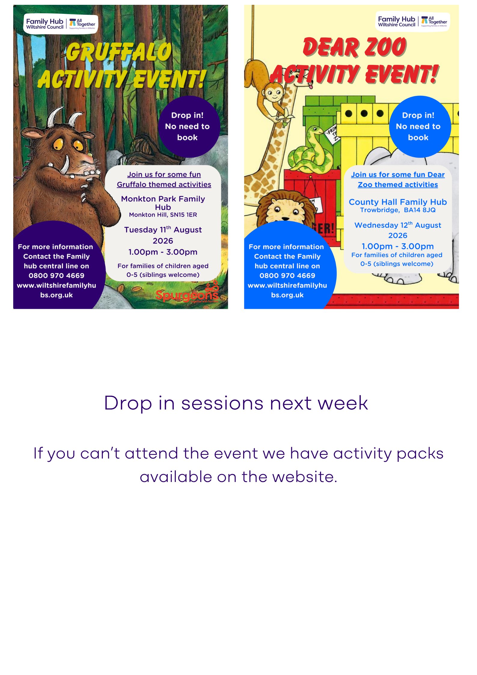 Gruffalo and Dear Zoo sessions